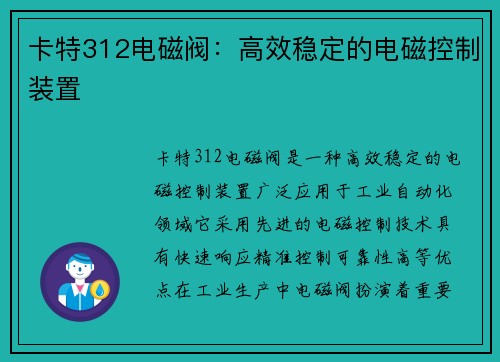 卡特312电磁阀：高效稳定的电磁控制装置